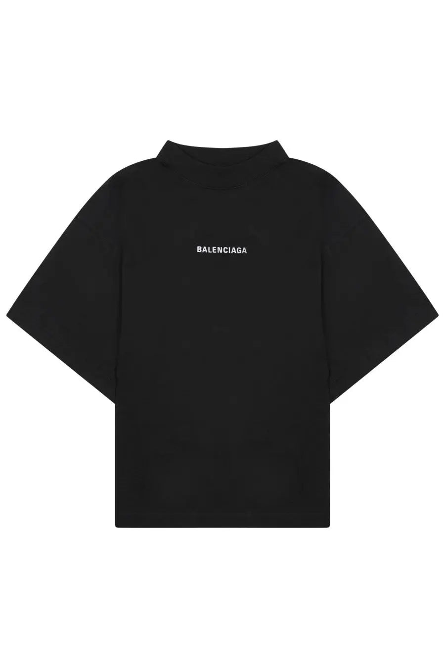 Balenciaga women’s black t-shirt featuring a minimalist white logo centered on the chest made of soft cotton