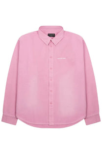 Balenciaga women’s pink button-down shirt with subtle white logo embroidery and branded collar label