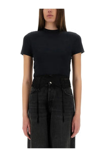 Balenciaga women’s black short-sleeved shirt lingerie with high neckline and slightly puffed sleeves