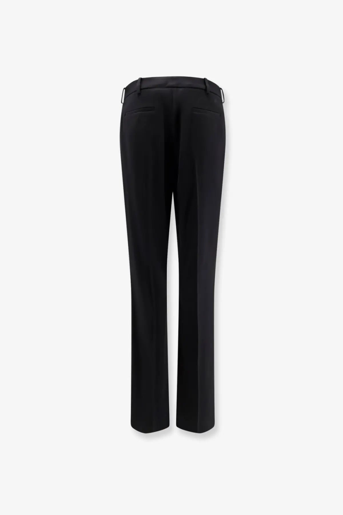 Balenciaga women’s slim tailored wool trousers black shown from the back with straight-leg cut and subtle pleats