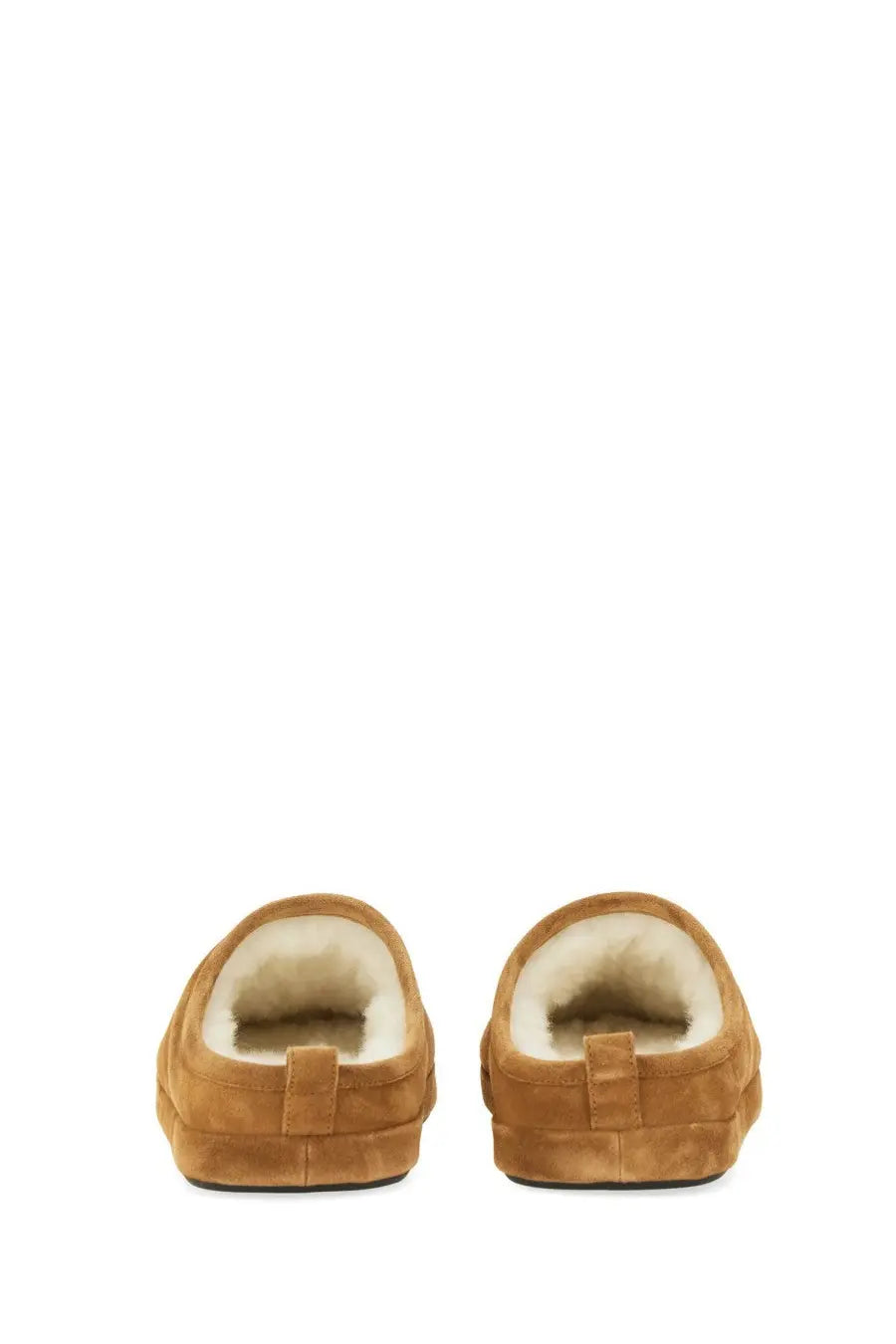 Balenciaga women’s Alaska brown slipper shoes in tan suede with plush white shearling lining for indoor comfort
