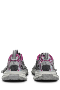 Pair of balenciaga women’s 3xl multicolor sneakers in vibrant pink and gray with chunky layered soles