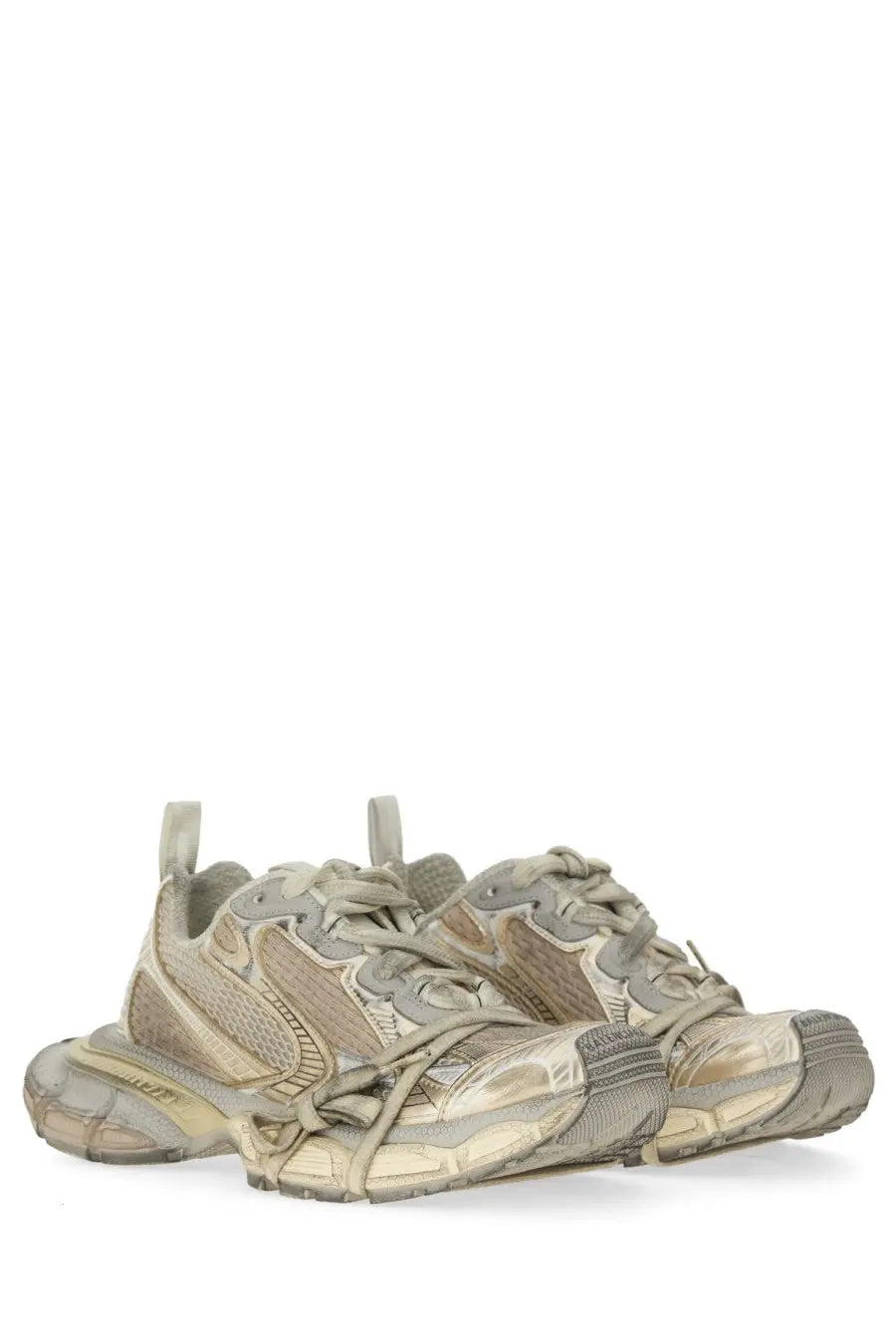 Balenciaga women’s sneaker 3xl white in beige and metallic gold with chunky layered sole design