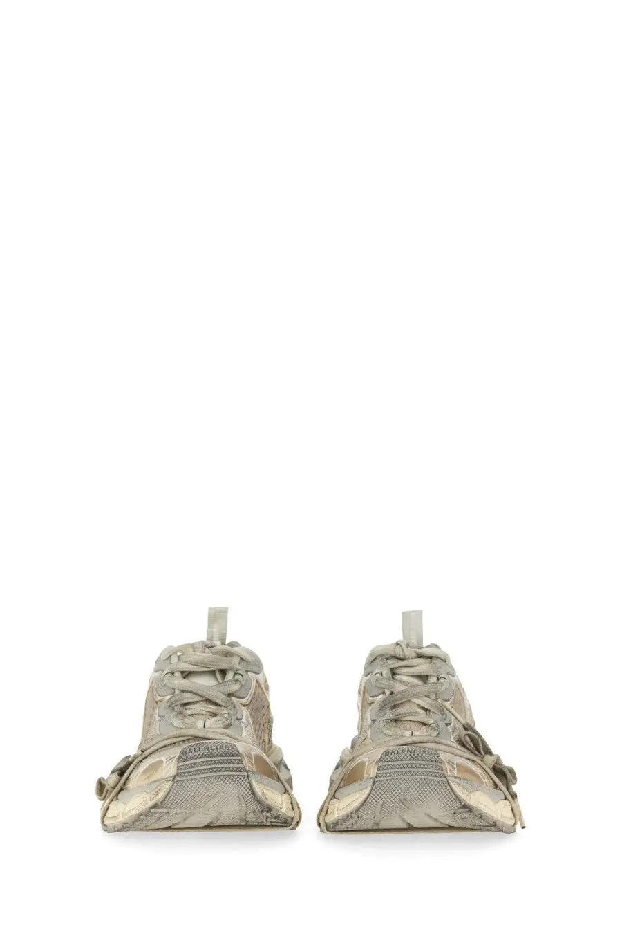 Balenciaga womens sneaker 3xl white in beige and metallic gold with a distressed layered design