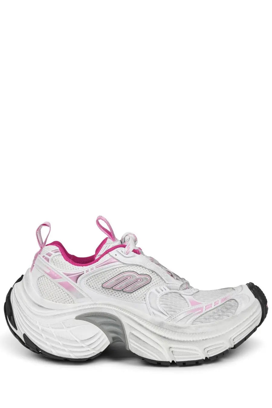 Balenciaga women’s sneaker 6XL white and pink chunky sneaker with mesh upper black rubber sole and side logo