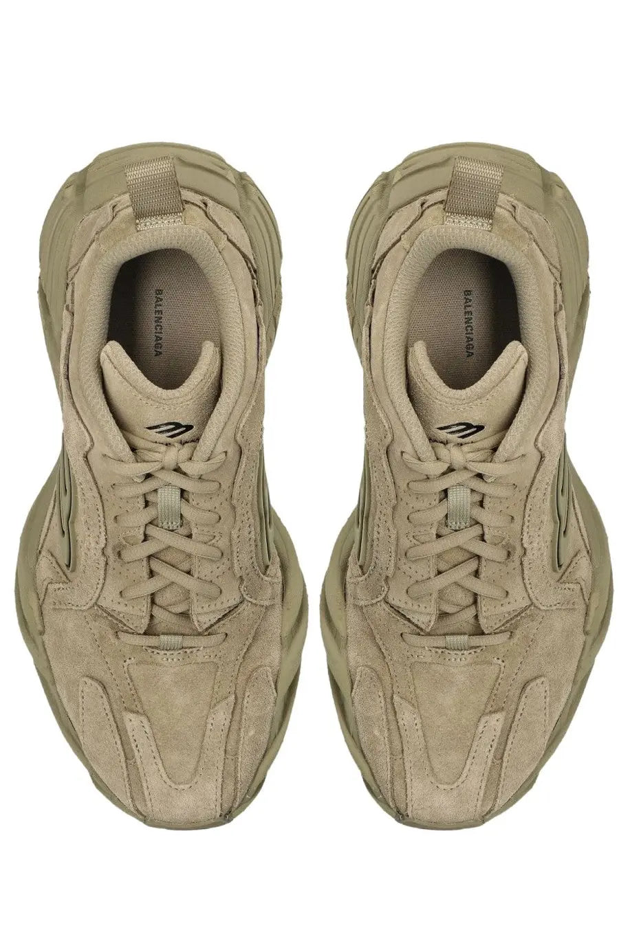 Beige suede balenciaga women’s sneaker monday with chunky layered triple s design and matching laces