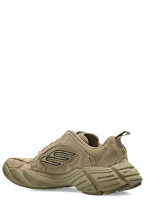 Balenciaga women’s sneaker monday beige tan suede shoe with chunky textured sole and embroidered logo on side