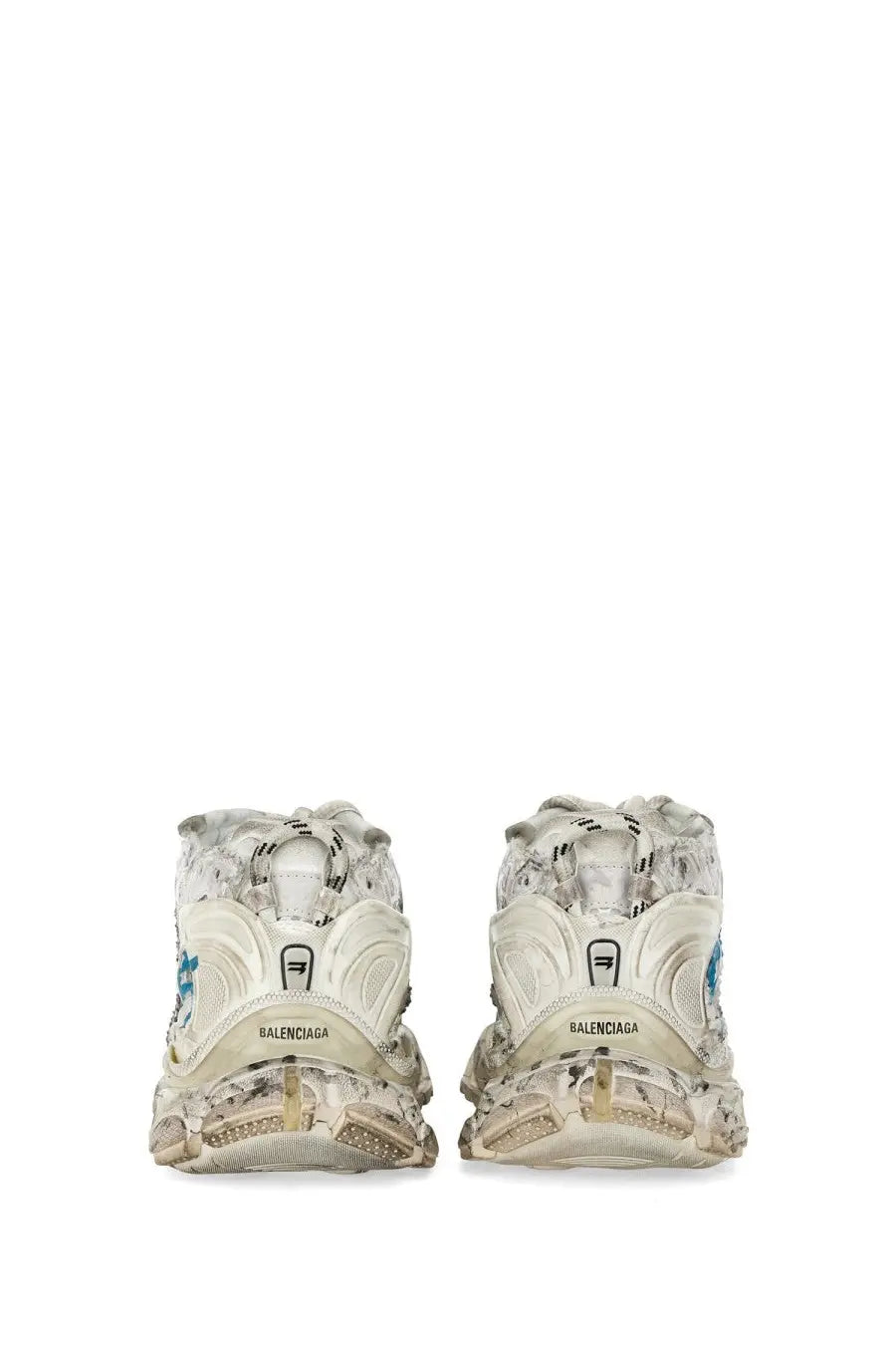 Balenciaga women’s sneaker runner white with textured distressed upper and chunky white rubber sole