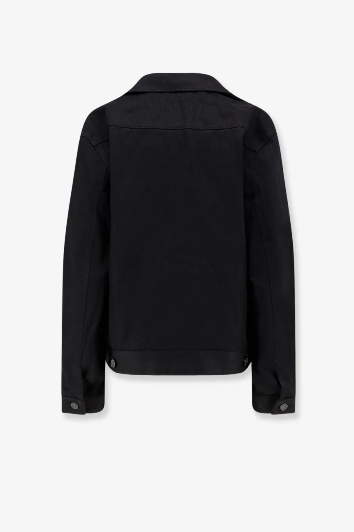 Balenciaga women’s black denim jacket with classic collar and buttoned cuffs made from sturdy denim material