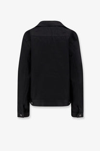Balenciaga women’s black denim jacket with classic collar and buttoned cuffs made from sturdy denim material