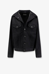 Balenciaga women’s black denim jacket with structured collar and front button closure