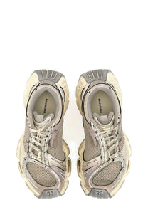 Balenciaga women’s stapler sneaker beige with chunky layered design mesh panels and rubber soles in beige and gray