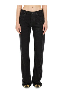 Balenciaga women’s black denim straight pants with a straight-leg cut and subtle fading details