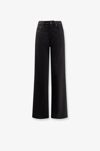Balenciaga women’s black high waisted wide leg stretch wool trousers with sleek minimalist design and subtle stitching