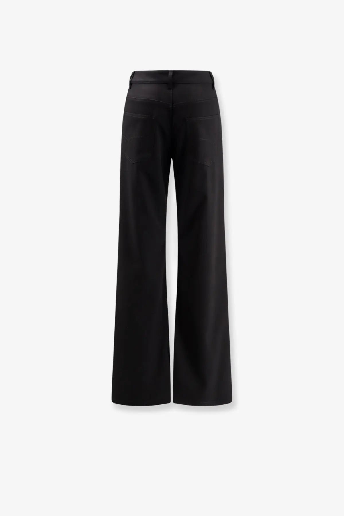 Balenciaga women’s stretch wool black trousers with wide-leg silhouette and subtle stitching details
