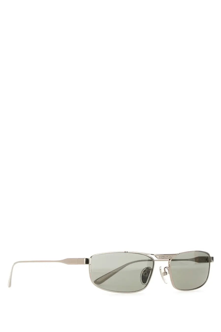 Balenciaga women’s tag rectangle sunglasses with silver frame and gray gradient lenses in a sleek modern design
