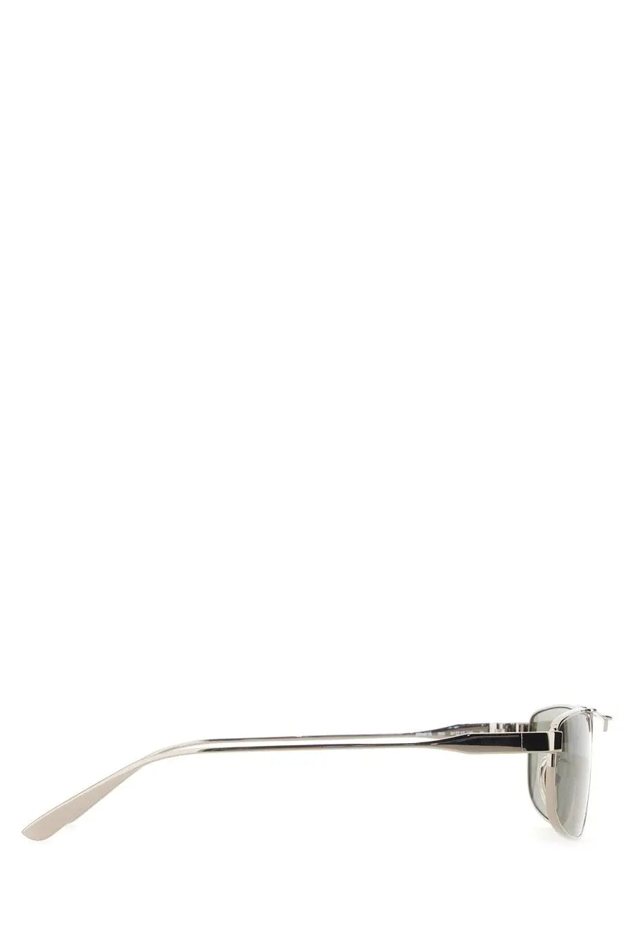 Balenciaga women’s tag rectangle sunglasses in silver frame with reflective lenses and sleek modern design