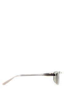 Balenciaga women’s tag rectangle sunglasses in silver frame with reflective lenses and sleek modern design