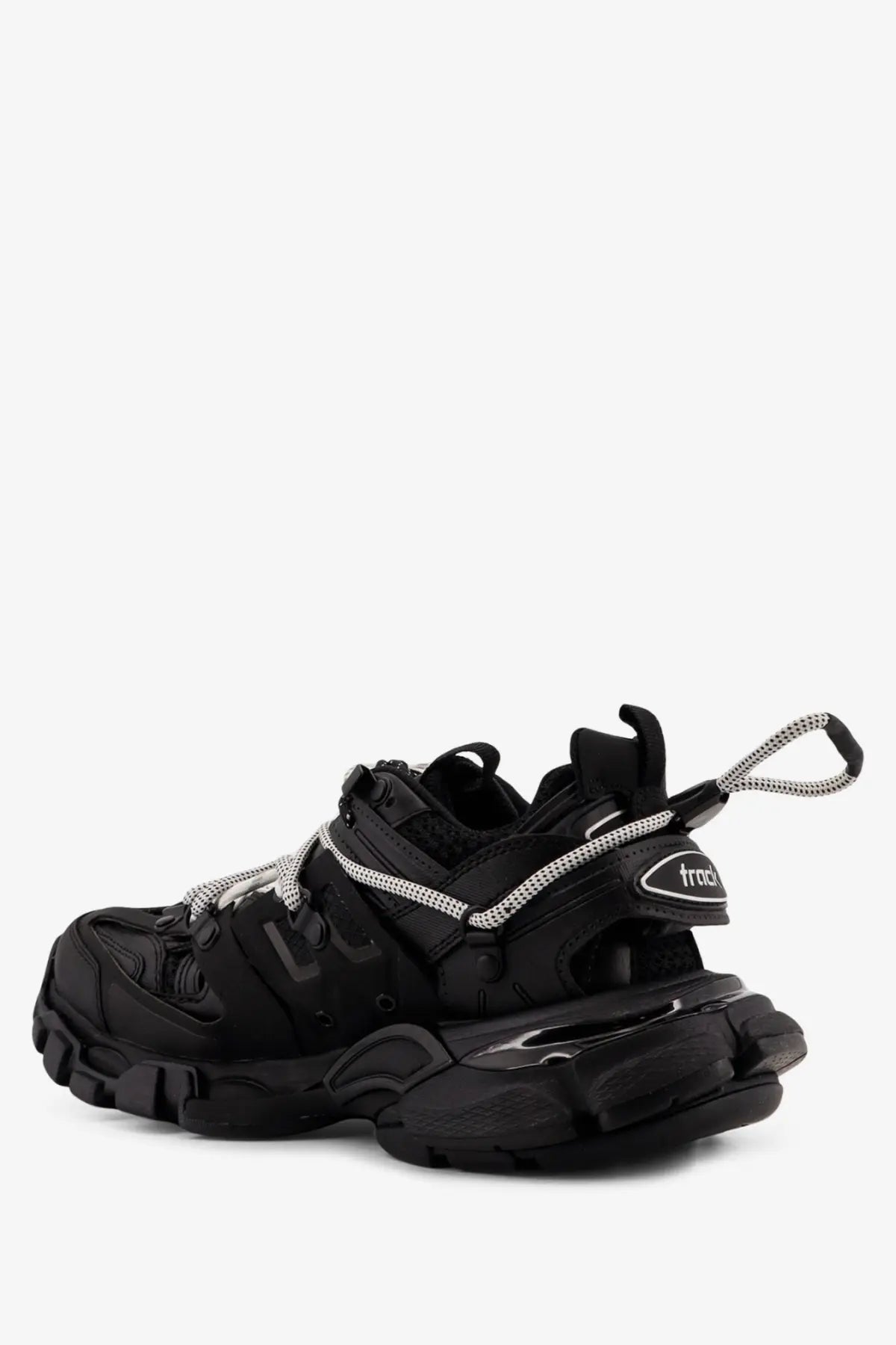 Balenciaga women’s track mesh sneakers in black featuring chunky design silver mesh laces and textured rubber sole