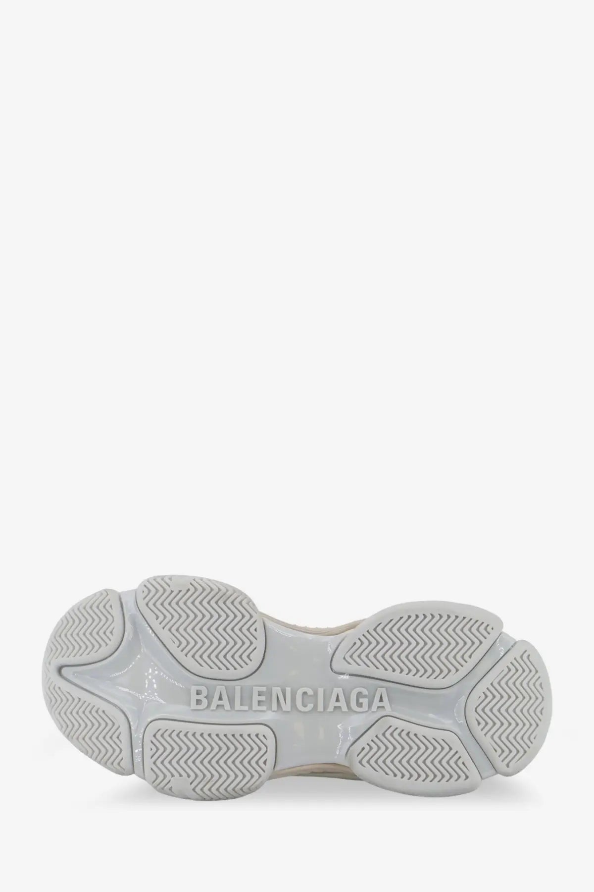 Balenciaga women’s triple s2 sneaker with chunky translucent gray rubber sole and gradient mesh nylon white upper