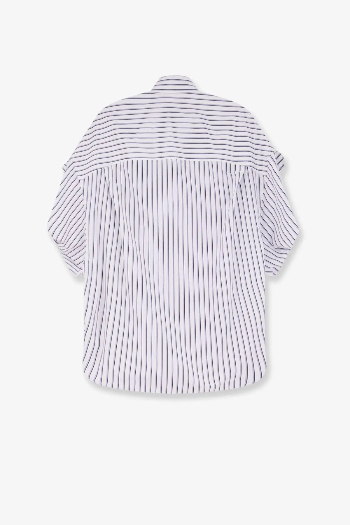 Balenciaga women’s white cotton shirt with thin black vertical stripes and a relaxed oversized fit