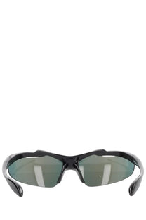 Balenciaga women’s turbo fram sport sunglasses with black frames and gradient green-tinted curved lenses