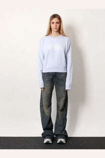 Balenciaga women’s light blue wool and cotton blend sweatshirt with white logo on the chest