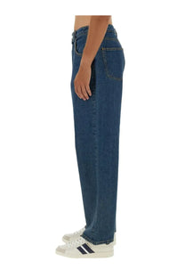 Bally men’s baggy fit jeans in dark blue denim with a straight-leg cut and classic five-pocket design