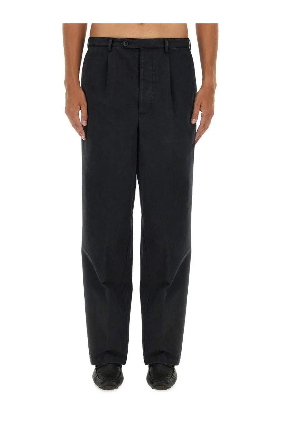 Black pleated tailored fit cotton trousers for men by bally with subtle texture