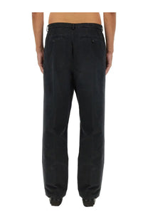 Black straight-leg cotton trousers with classic tailored fit and subtle back pleats bally men’s cotton pants back view