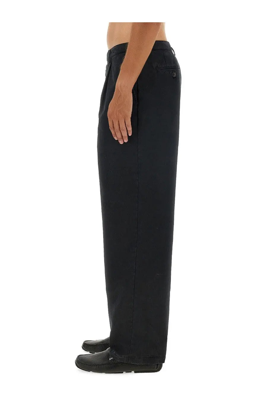 Bally men’s cotton black wide-leg trousers with a sleek straight-cut design and subtle stitching details