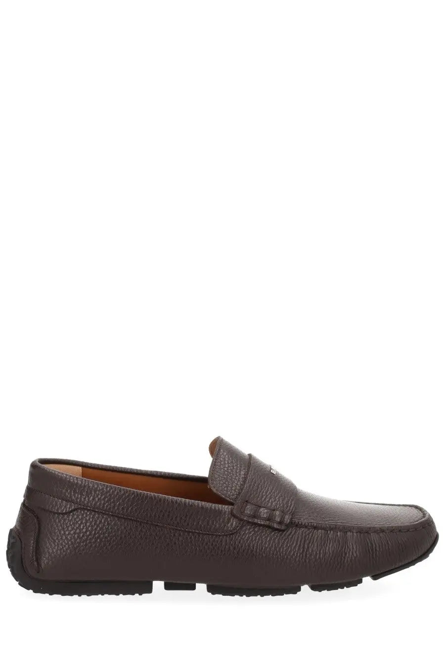 Brown leather loafers with textured surface and classic moccasin-style design from bally men’s moccasin driver pilot brown