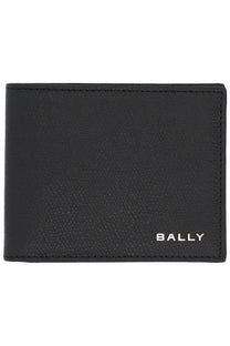 Bally men’s portafoglio essential black textured leather wallet with white bally logo on the lower right corner