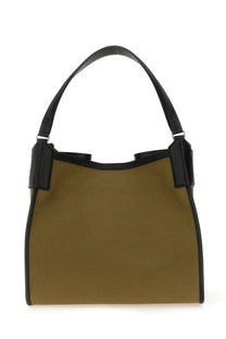 Olive green canvas shoulder bag with black leather trim and handles bally men shopping bag arkle large multicolor