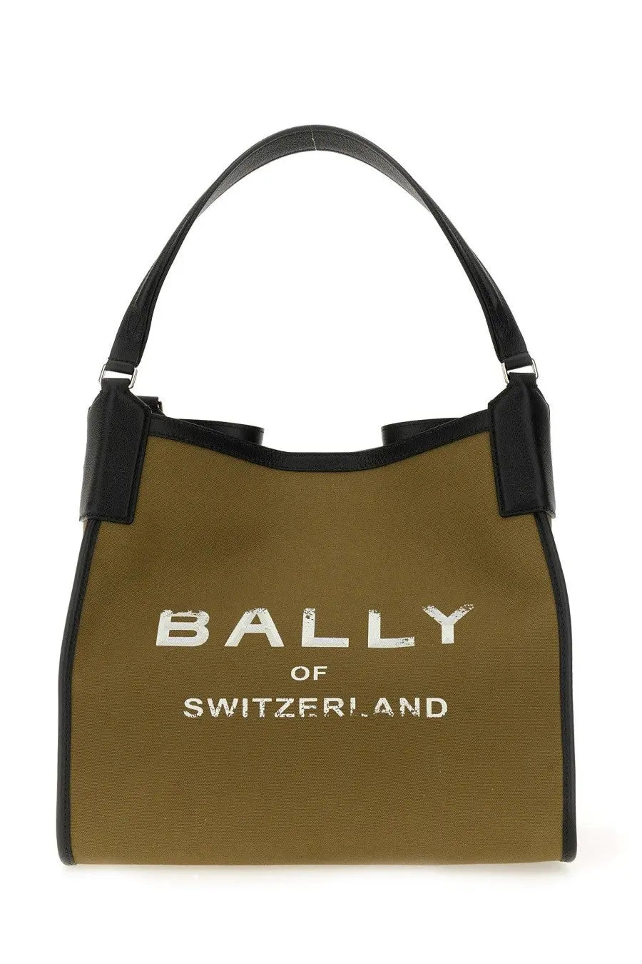 Bally men’s shopping bag arkle large multicolor olive green canvas tote with black leather handles and white logo