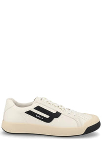 Bally men’s sneaker competition white with black logo stripes and beige rubber sole for casual wear
