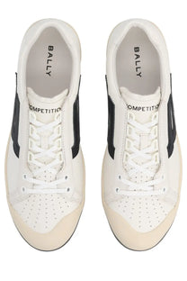 Bally men’s sneaker competition white featuring white and black perforated leather uppers with contrasting rubber soles