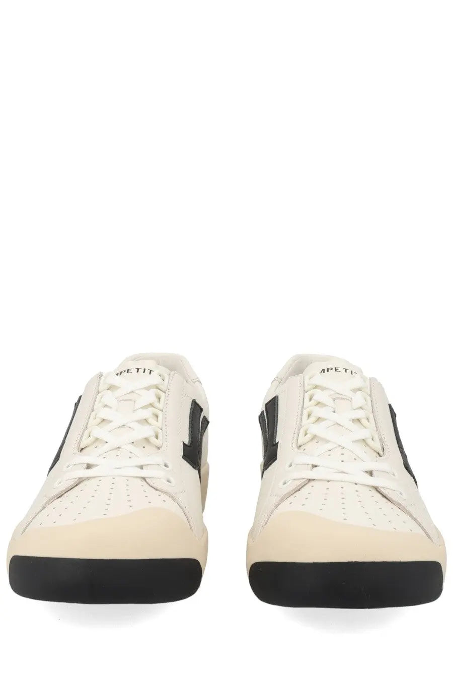 Bally men’s sneaker competition white cream leather sneakers with black accents and bold logo on the side