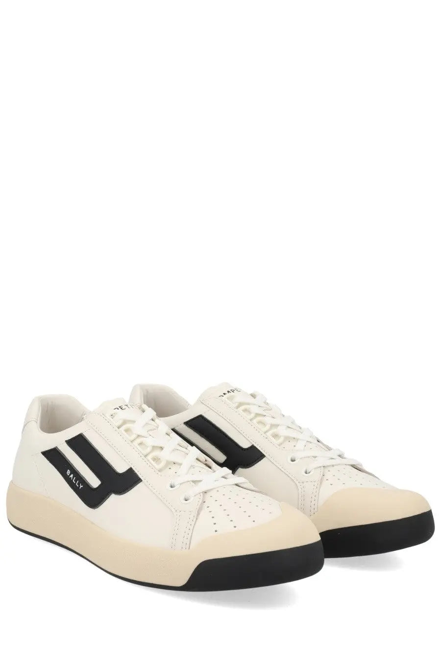 Bally men’s sneaker competition white in cream color with black accents and classic low-top design