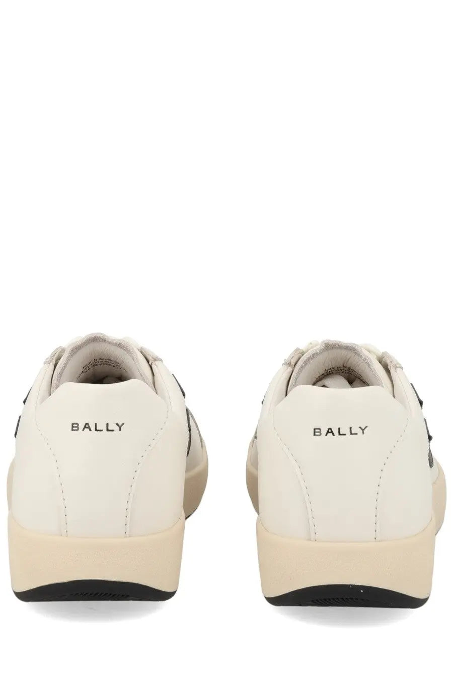 Bally men’s sneaker competition white leather sneakers with beige rubber sole and black accents front view
