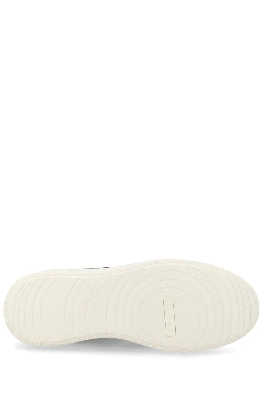 Cream-colored rubber sole with concentric grooves and rectangular brand logo on bally men’s sneaker lift black back side