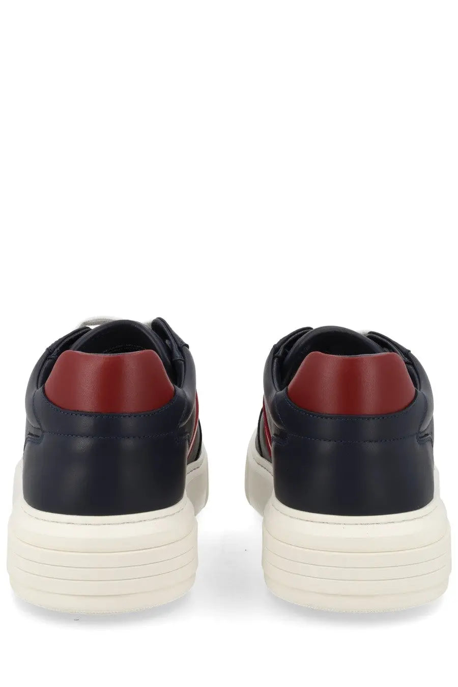 Navy blue and burgundy leather bally men’s sneaker lift black with thick white rubber sole