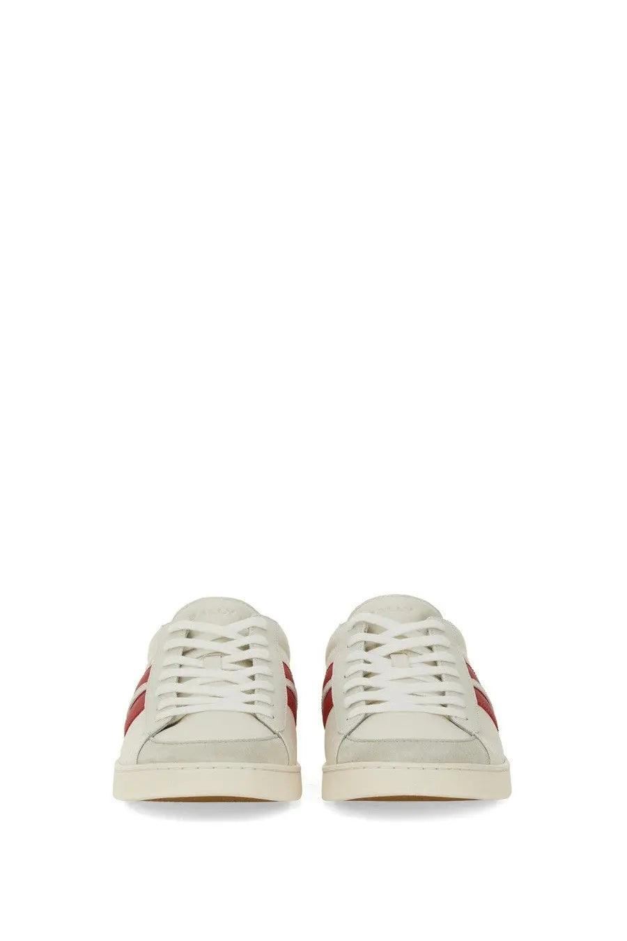 Bally men’s tyger sneaker white leather with red side stripes white leather casual sneaker
