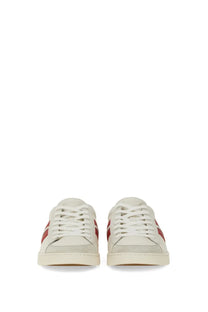 Bally men’s tyger sneaker white leather with red side stripes white leather casual sneaker