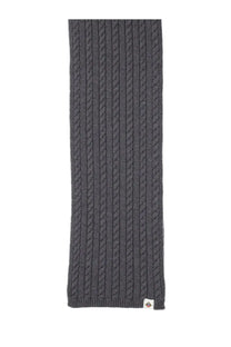 Dark gray cable-knit wool scarf with textured interwoven pattern and ribbed edges bally men’s wool scarf grey