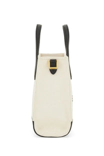 Bally women’s cream canvas tote bag with black leather handles trim and gold-tone metal clasp in white color