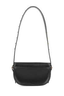 Bally women’s Beckett black leather crossbody bag with gold-tone studs and matching hardware on the strap