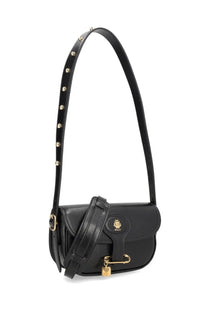 Bally women’s Beckett black leather crossbody bag with gold-tone studs and distinctive safety pin clasp