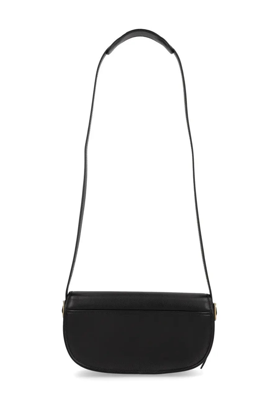 Bally women’s Beckhett bag in black leather with gold-tone hardware and a curved top handle crossbody style