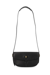 Black leather bally women’s beckhett saddle bag with gold-tone hardware and central logo plaque